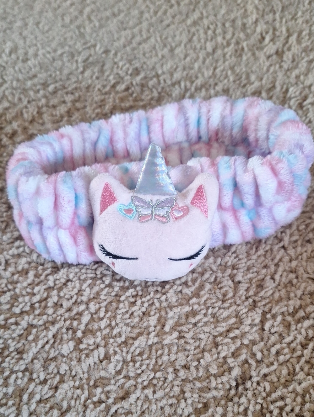 Plush Pastel Cat Unicorn Headband - Pink Multi